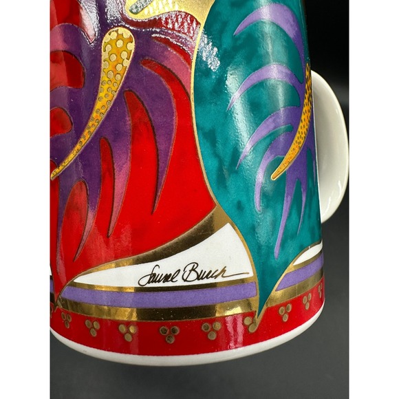 Laurel Burch Anthurium Art Mug Cup Ceramic Floral Leaves Gold Japan - Picture 4 of 8